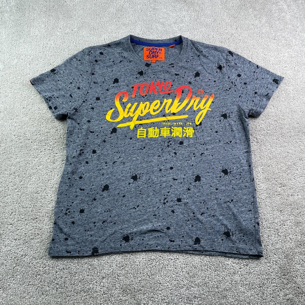 SuperDry Shirt Mens XL Gray Tokyo Surf Paint Splatter Graphic Tee Streetwear
